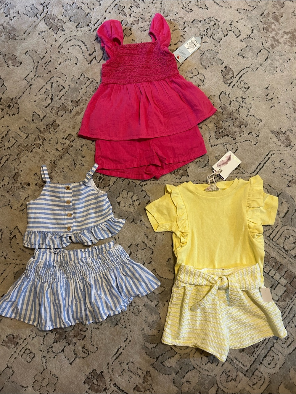Girls 3-Piece Summer Outfit Bundle - Pink, Yellow & Blue